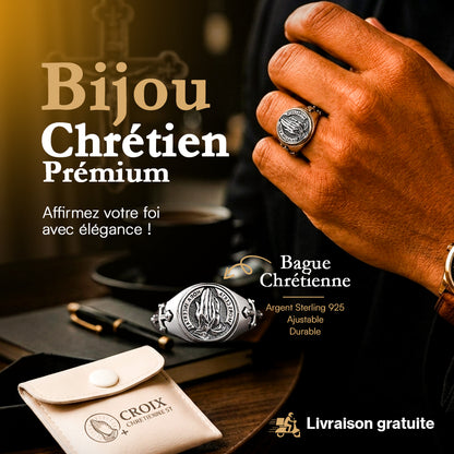 Bague Chrétienne Premium – Mains en prière & Croix